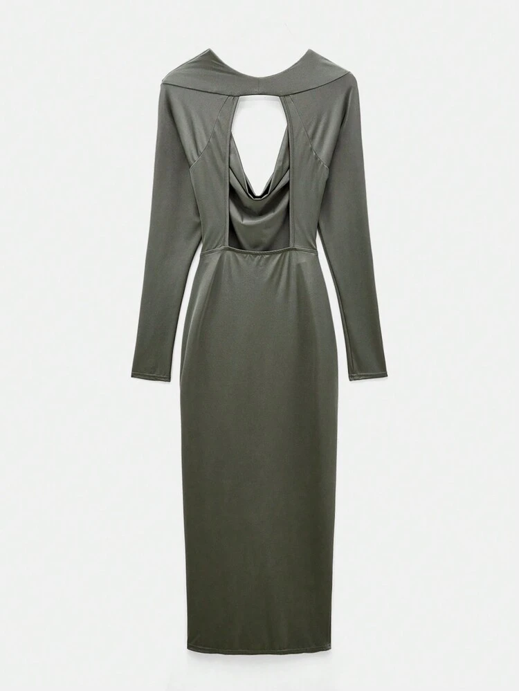 SHEIN Maija Spring And Summer New Style Green Knitted Swing Collar Women's Long Dress, Urban, Modern And Elegant, Sleeveless, Daily Casual Commuting, Suitable For Going Out On Holiday, Holiday Party, Wedding Date Wear