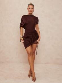 Lumalex Váy cưới mini dự tiệc cao cấp, lễ hội mùa xuân dành cho nữ - màu nâu - Xem 4