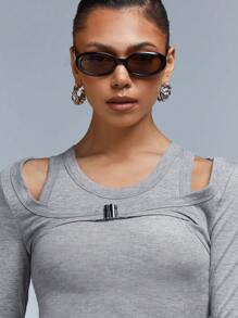 Athîral 1pc Women's Solid Color Long Sleeve Simple Casual T-Shirt For Everyday Wear