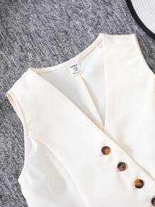 Firerie Kids Firerie Kids Nova Glow 少女休闲纯色无袖夏季纽扣不对称上衣和宽松铅笔裤两件套，米色，返校季，法式优雅，时尚通勤毕业季套装 - 米色 - 查看 9