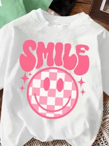 SHEIN Leap Crew Young Girl Casual Minimalist Cartoon Print T-Shirts, Suitable For Summer - Multicolor - View 3