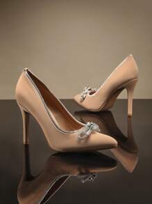 SHUZIA 畅销女式水钻结饰尖头细高跟鞋粒状灰褐色正装高跟鞋 - 优雅、迷人且别致