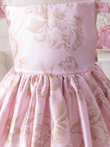 SHEIN Glamorique Kids Girls Lovely Vacation/Wedding Party Dress, High Quality Pink Flower Girl Banquet Dress With 3D Floral Decor, Suitable For Special Occasions - Pink - View 7