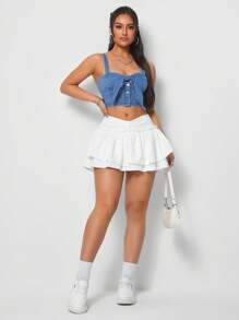 SHEIN Tall Denim Cami Top With Bowknot Detailing - Medium Wash - View 6