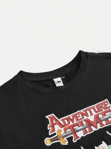 ADVENTURE TIME X SHEIN 大码休闲卡通狗印花短袖 T 恤，夏季 - 黑色 - 查看 3
