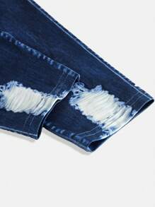 SHEIN Leap Crew Tween Girls Fitted Casual Simple Style Mid-Rise Stretch Denim Effect Skinny Pants - Blue - View 5