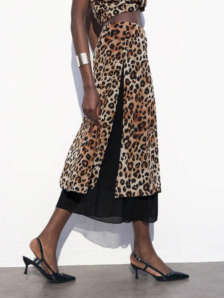 SHEIN Maija Valentine's Day Women's Spring And Summer New Leopard Print Sexy And Elegant Modern Urban Daily Casual Skirt Suitable For Going Out For Festival Parties And Dates To Wear Rich Style 90s Women's Clothing Retro Bohemian Old Money Music Festival