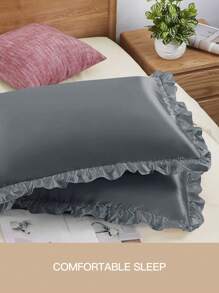 Bộ 2 vỏ gối satin cao cấp viền ren, mềm mại và thoáng khí, chống nhăn, nhẹ nhàng cho tóc và da, cải thiện chất lượng giấc ngủ. Không bao gồm ruột gối. Thích hợp cho phòng ngủ gia đình, ký túc xá, đạt chứng nhận Oeko-Tex. - Màu xám đen - Xem 6