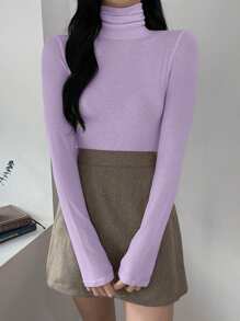 DAZY Women Solid Color Long Sleeve Slim Fit Crew Neck Tight Knit T-Shirt