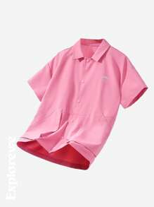 SHEIN Oversized Pocket Design Button Up Blouse For Tween Girls, Suitable For Outdoor Activities, Hiking, Casual Wear - Multicolor - View 9