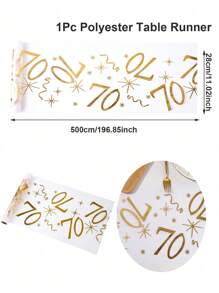 SHEIN 1 件 28*275cm/28*500cm 金色 18、30、40、50、60、70 生日快乐图案涤纶桌布，生日派对装饰用品，生日派对家居餐桌装饰用品 - 金色 - 查看 19