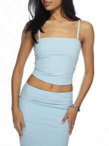 MISSGUIDED Tweedelige set: spaghettibandjes crop top met hoge taille bodycon maxi rok, feestclub avond zomer strand outfit