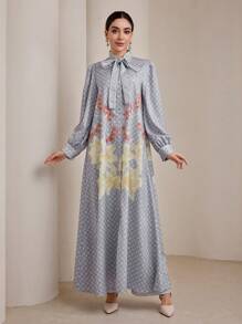 Graceveil Women's Floral & Geometric Print Long Jacket And Pants Set Modest