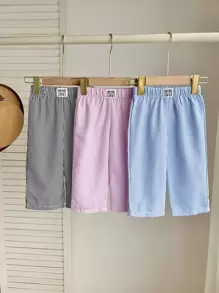 3件套少女梭织条纹字母印花宽松休闲短裤 - 粉色 - 查看 6