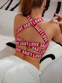 1 pieza Sujetador inalámbrico para mujer con diseño de letra y espalda cruzada