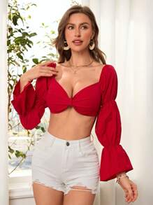 SHEIN VCAY Women Elegant Plain Minimalist Casual Daily Blouse,Vacation Outfits Woman,Sundresses For Vacation,Beach Vacation Outfits,Tropical Vacation Woman Clothes,Summer Outfits For Women,Red Blouse,Backless,Suitable For Party, Date, Afternoon Tea, Summer Outfit, Beach Vacation, Music Festival