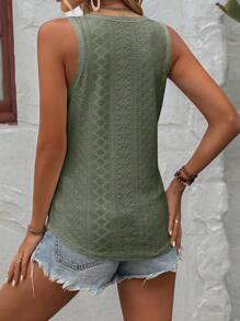 SHEIN LUNE Vakantie Casual Effen Kant Geborduurde Mouwloze Top