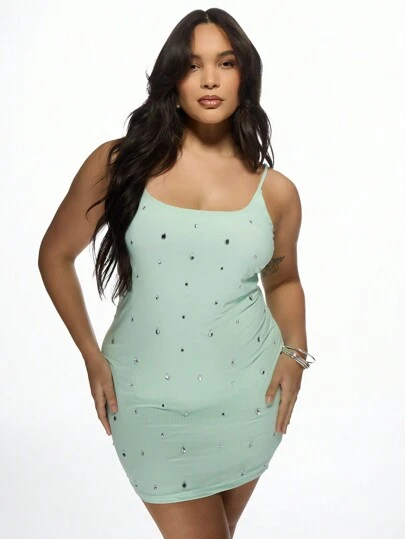MISSGUIDED PLUS Plus Size Crystal Studded Cami Mini Bodycon DressMISSGUIDED