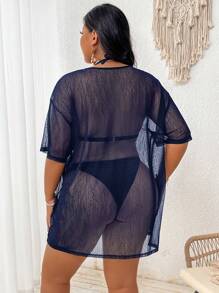 SHEIN Swim Curve Plus Size Sexy Sheer Solid Color Cover Up Dress, For Summer Beach Vacation