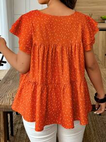 Breezaya 大码女式休闲度假风格花卉印花荷叶边袖衬衫