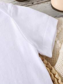 Baby Boy My First Ramadan Moon & Letter Print Minimalist Short Sleeve Bodysuit, Suitable For Ramadan, Spring/Summer - White - View 5