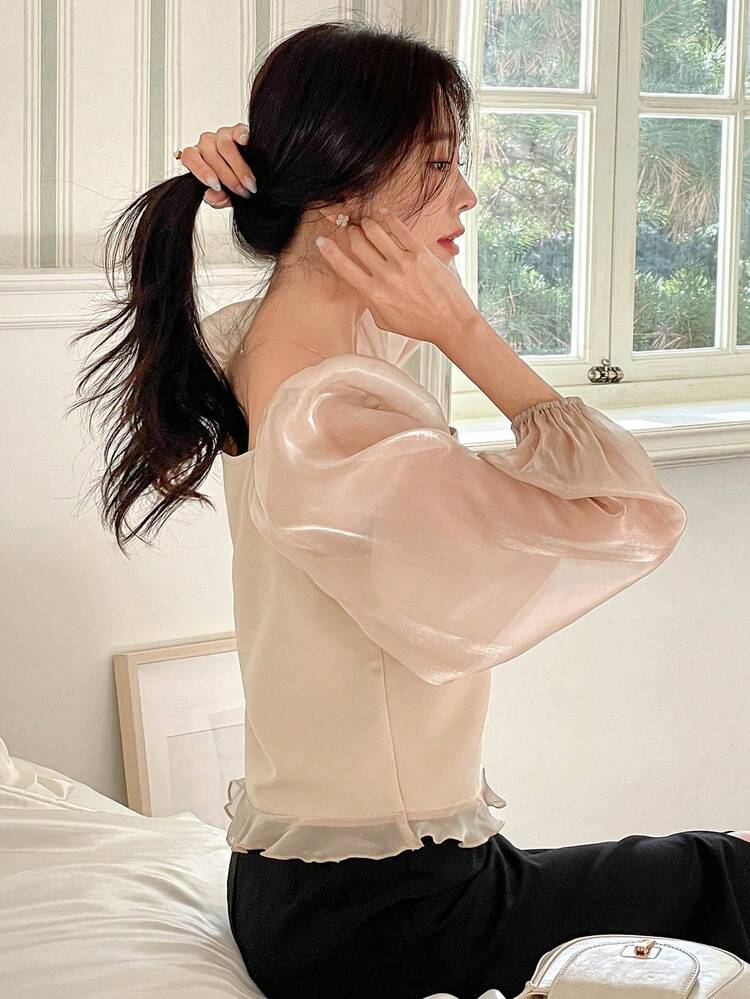 Women's Solid Color Long Sleeve Shirt, Minimalist Fashion Casual Everyday Wear,Ruffle