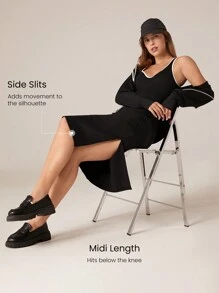 GLOWMODE 女士侧开衩露背修身运动连衣裙 - 黑色 - 查看 3