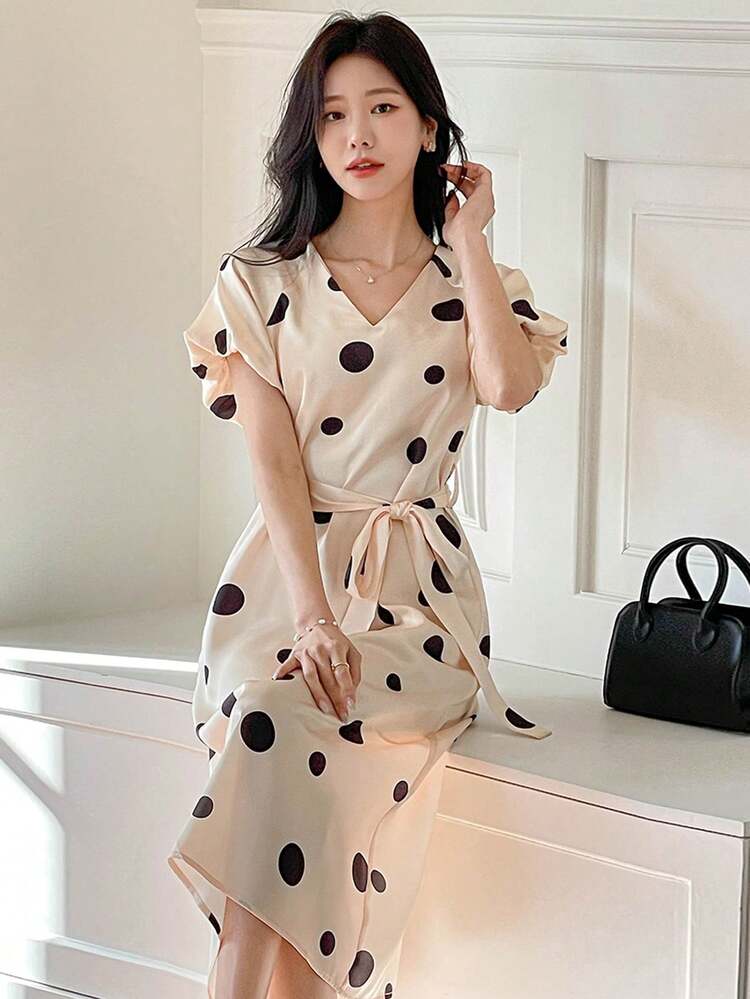Elegant Women's Long Polka Dot Dress
