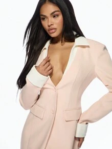 MISSGUIDED Vestido blazer mini con puños de contraste, vestimenta profesional de negocios para fiestas y oficina, ajuste entallado, manga larga, longitud por encima de la rodilla, sofisticado - Rosa - Ver 5