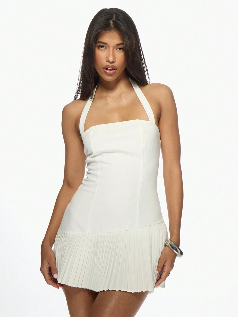 missguided pleated dress MISSGUIDED Pleated Tennis Style Halter Neck Mini Dress｜MISSGUIDED
