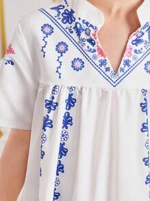 Tween Girl V-Neck Loose Floral Patchwork Long Dress, Holiday