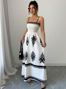 Elenzga Rochie imprimată fără mâneci pentru femei - Caisă - Vizualizare 7