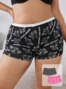 Mr Men Little Miss X SHEIN 大码女式卡通和字母印花撞色边饰平角内裤 - 彩色 - 查看 1