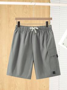 SHEIN Pantalones cortos de carga utilitarios informales de gris para adolescentes, atuendos de uso diario de estilo deportivo, callejero, punk rock y preppy, aptos para primavera/verano