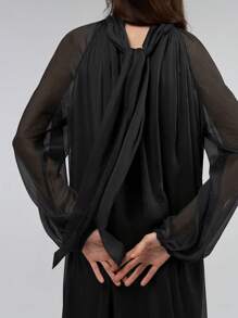 Ontre Stockholm Style, Teacher Outfits For Women,Fall Women Clothes,Women's Spring 2025 New Arrivals Valentine's Day Angora Red Ruffle Tie Waist Dress With Puff Sleeves, Long Sleeve Dress With Oversized Dress And Tie Back Ruffle Decor - Black - View 3