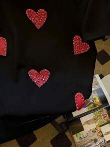 Manfinity Dauomo Men's Heart Print Round Neck Loose Casual Short Sleeve T-Shirt - Black - View 3