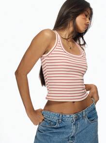 MISSGUIDED Geribbelde Racerback Tank Top Gestreept Zomer Crop Vest Basic Athletic Workout Casual Streetwear Y2K Mode