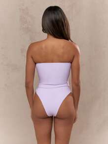 MISSGUIDED Metal Detail Cut-Out Bandeau One Piece Swimsuit Summer - Purple - View 2