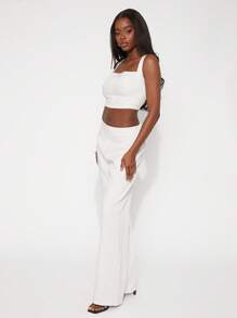 SHEIN Unity Pantalones de primavera con raya de gallo de pierna ancha, pantalones casuales de oficina de negocios de verano, trajes de invitada de boda, ocasiones especiales, cenas y bailes de graduación para mujer