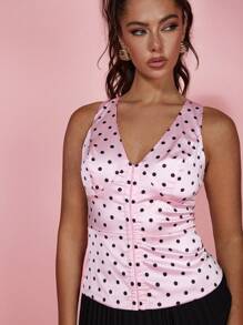 COSMINA 女士黑色圆点 V 领时尚背心，优雅适合正式场合 - 彩色 - 查看 6