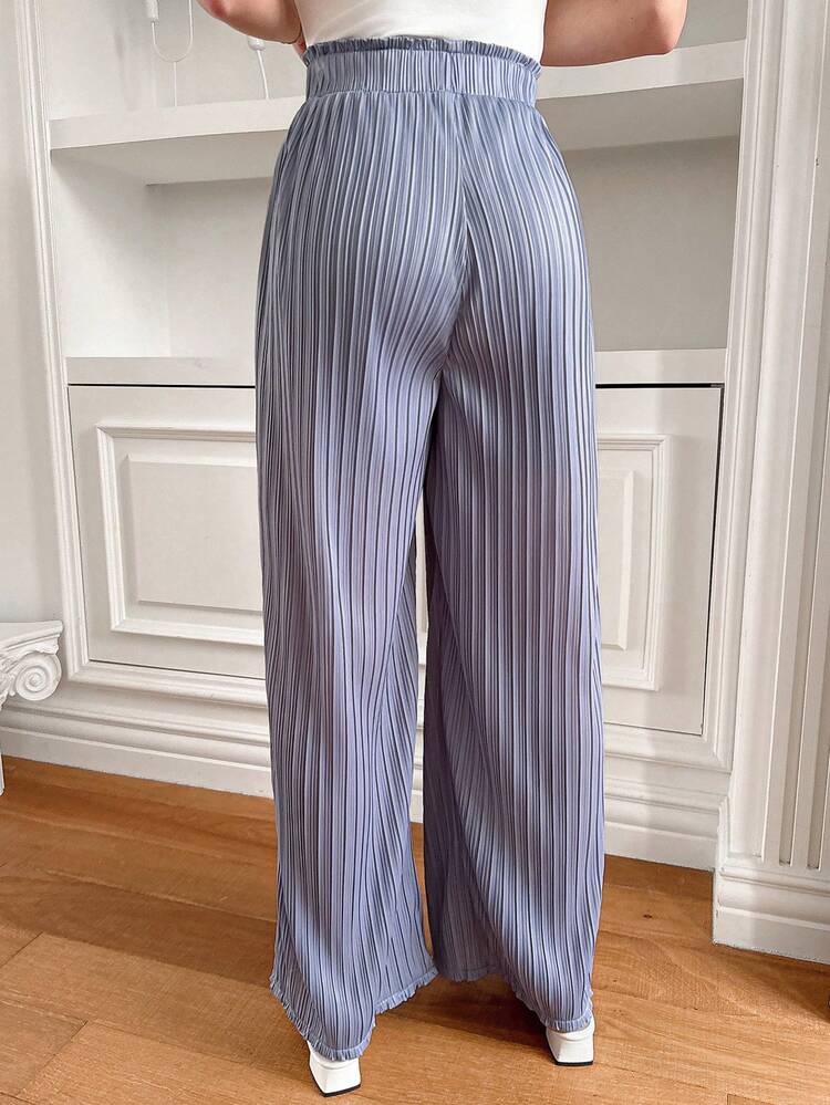 1pc Women's Summer Music Festival Plain Color Pleated Slit Maxi Pants