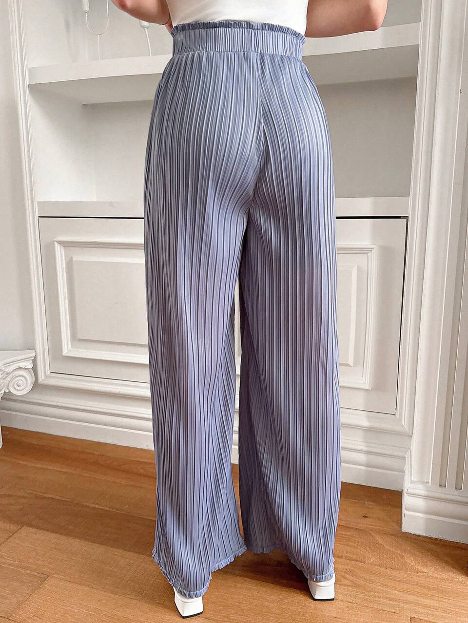 1pc Women's Summer Music Festival Plain Color Pleated Slit Maxi Pants