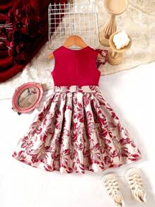 Vestido midi floral asimétrico de jacquard para niñas, elegante para fiestas y eventos, verano