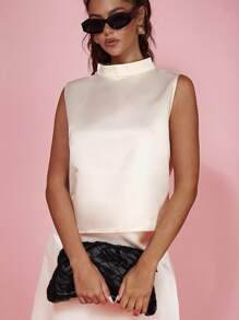 COSMINA Ladies Sleeveless Stand Collar Elegant Formal Occasion, Daily Wear, Office Siren Outfits, Influencer Style, Old Money Style, Summer Outfits For Women