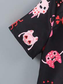 SHEIN Cartoon Print Short Sleeve Single-Breasted Casual Shirt For Boys, Suitable For Daily Casual, Family Gatherings, And Small Parties, You Will Be The Spotlight. - Multicolor - View 3