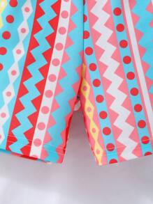 青少年女孩度假风格彩虹几何条纹全印花连体裤（配腰带）