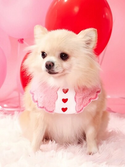 PETSIN 1pc Pet Heart Embroidered Scarf, Dog Valentine's Day Accessory, Cat Neck Warmer, Cute Pet Cat/Dog Bib, Pet Valentine's Day Costume