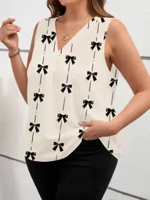 SHEIN Clasi Blusa casual con scollo a V, senza maniche, con stampa a fiocco, di taglia grande