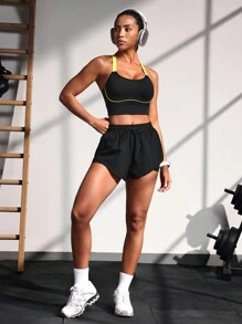 Powerista Damen Kontrast-Farben Fitness Sport-BH für den Alltag - Gelb - Übersicht 3