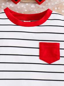 Young Girl Ribbed Striped Color Block Fitted Crew Neck T-Shirt - Multicolor - View 3